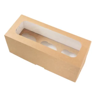 Kraft kartongist muffinikarp 3-le läbipaistva aknaga