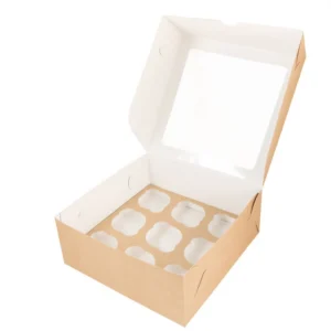 Avatud kartongist muffinikarp 9-le küpsetiste pakendamiseks